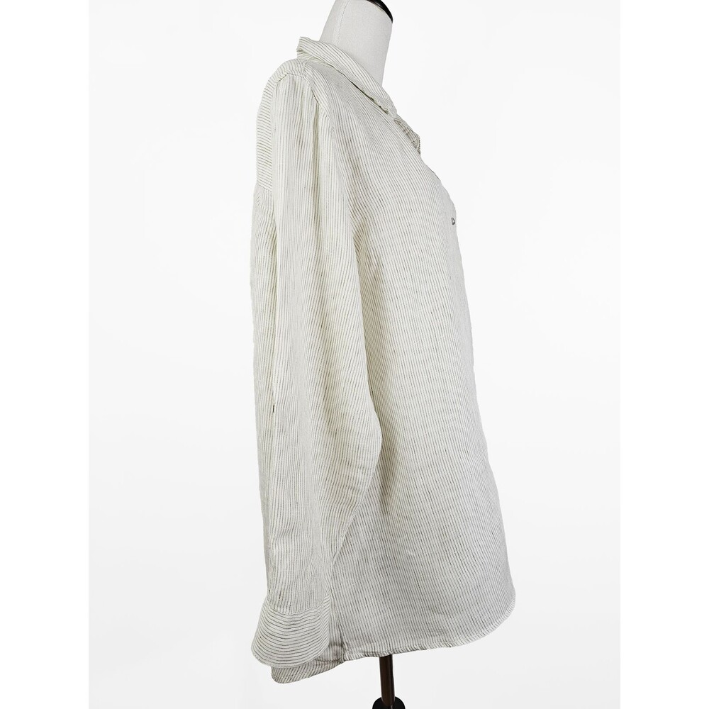 Tahari 2XL Linen White Olive Lagenlook Button Down - Picture 6 of 7